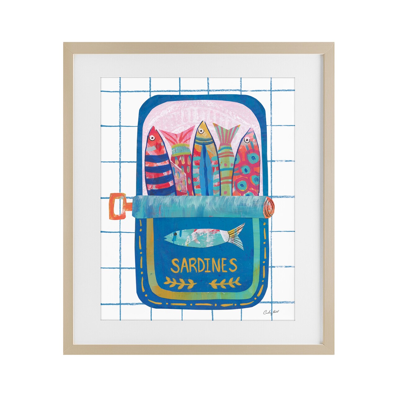 Stupell Industries Silly Sardines Blue Tin Framed Print Under Glass, design by Courtney Prahl
